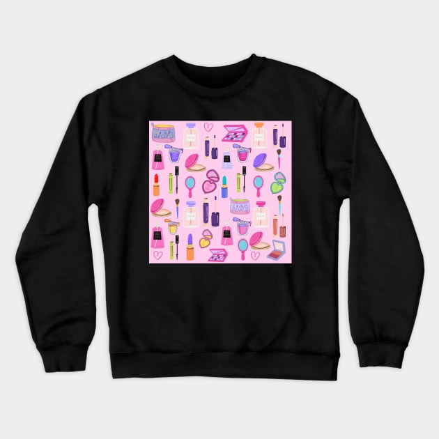 Pink Beauty Makeup Cosmetics Pattern Crewneck Sweatshirt by CONCEPTDVS